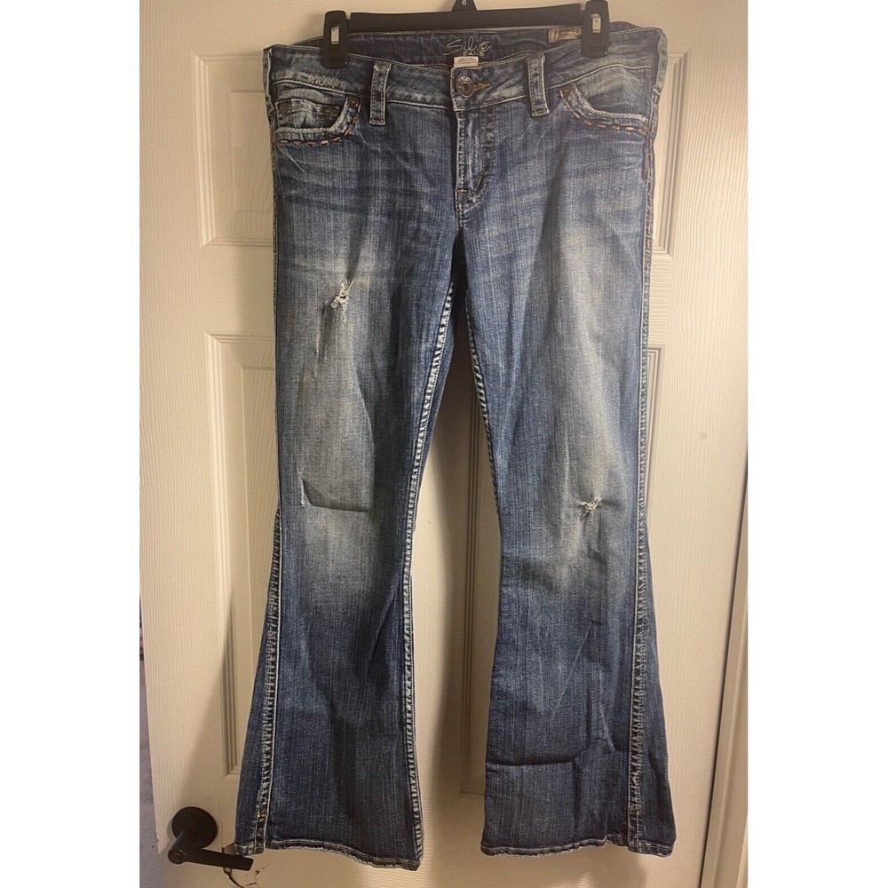 Silver Jeans Womens Size 31x28 Frances Blue Denim Bootcut Distressed Flare Leg
